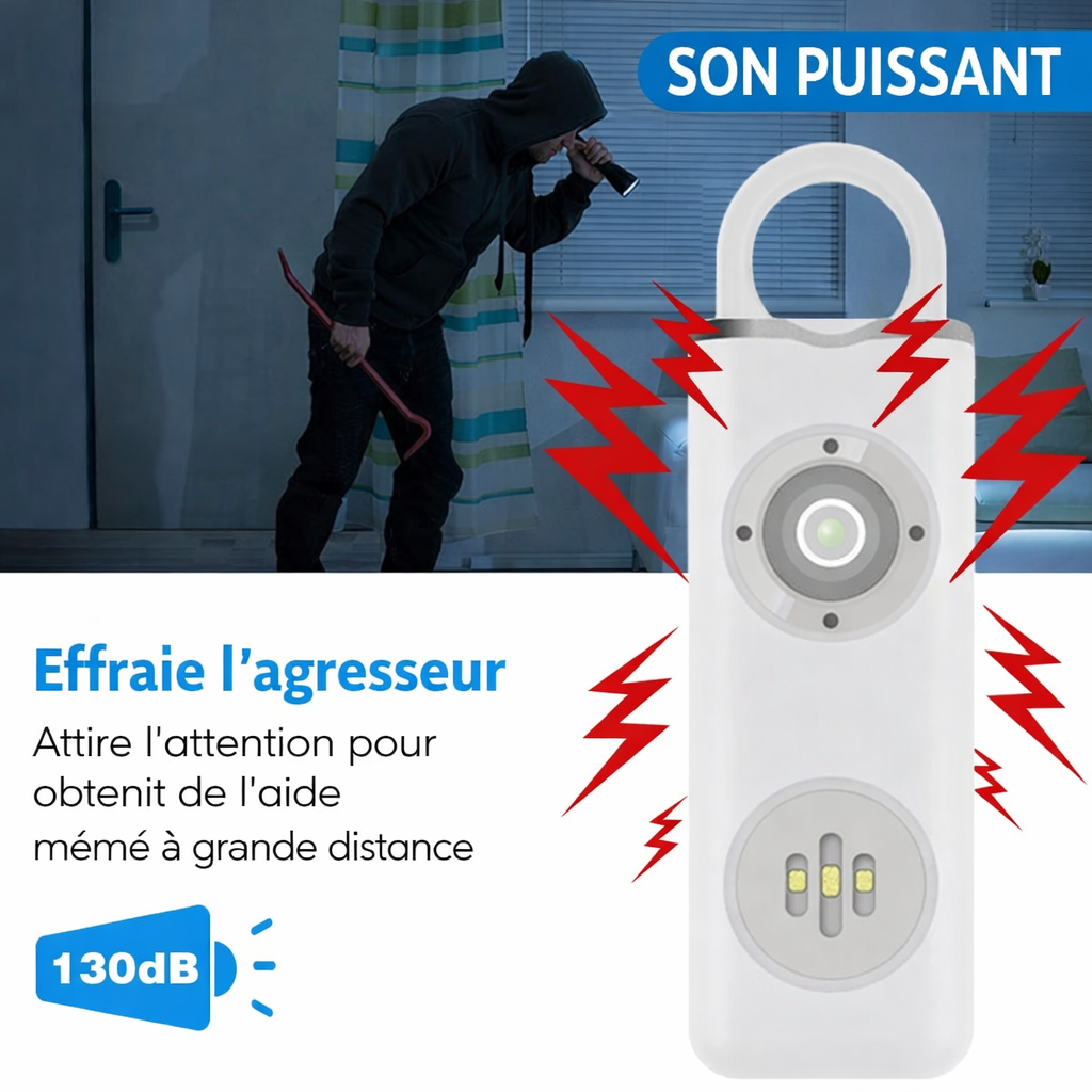 Alarme Personnelle Rechargeable 130 dB – Dispositif d’Alerte Compact Haute Puissance