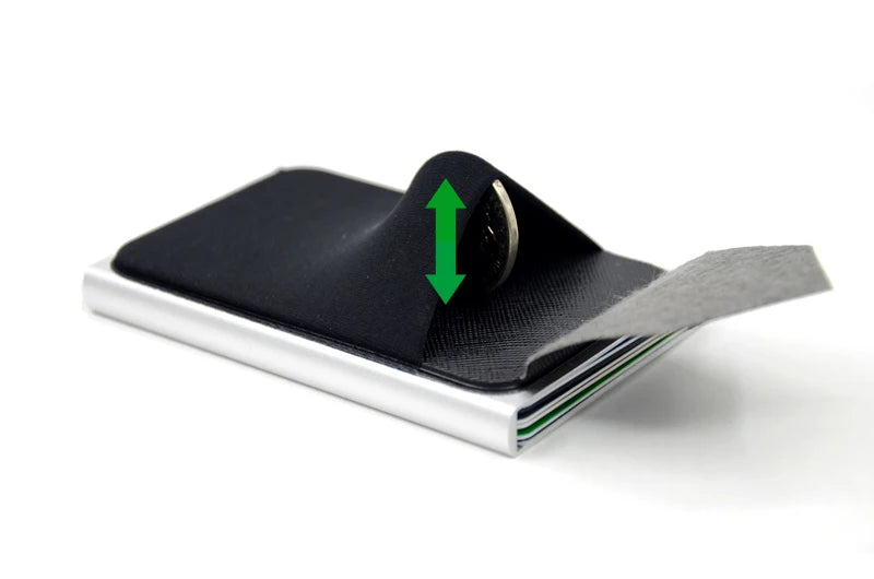 Porte‑Cartes RFID en Aluminium – Mécanisme Pop‑Up Automatique et Pochette Élastique