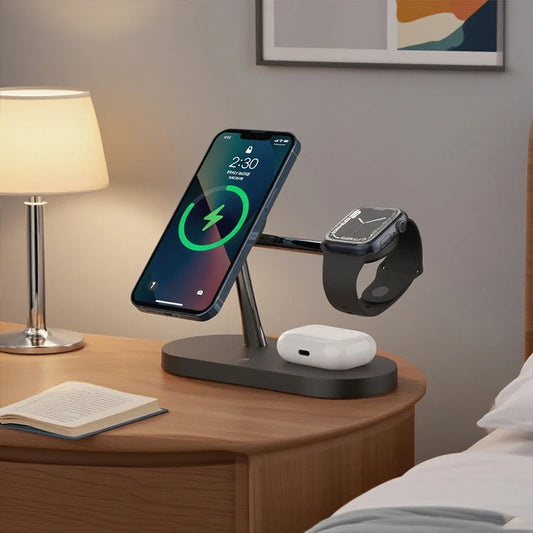 Chargeur Sans Fil 3‑en‑1 MagSafe pour iPhone 12 à 17, Apple Watch & AirPods – Charge Rapide