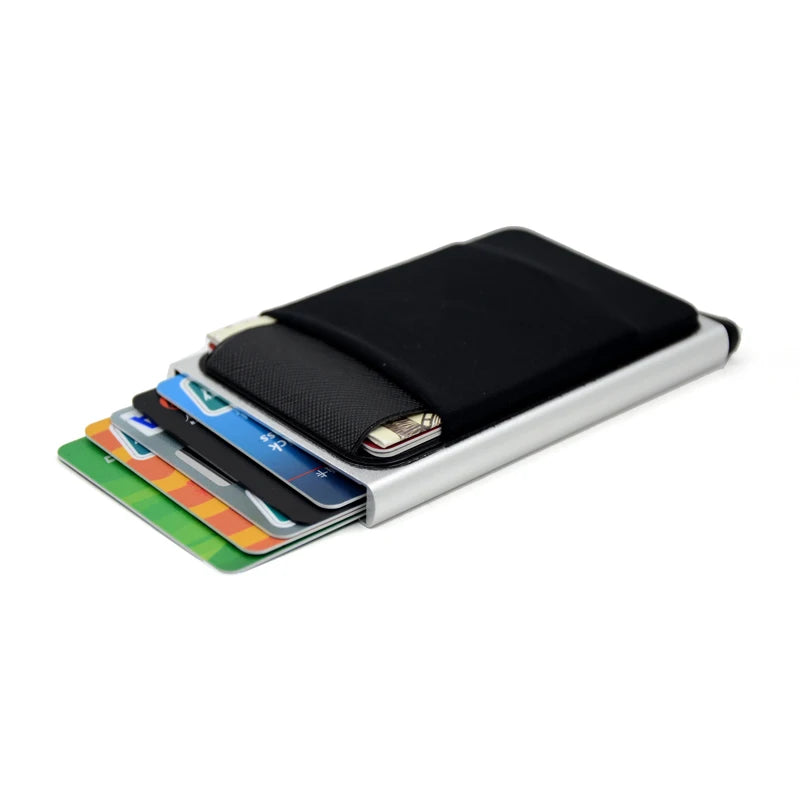 Porte‑Cartes RFID en Aluminium – Mécanisme Pop‑Up Automatique et Pochette Élastique