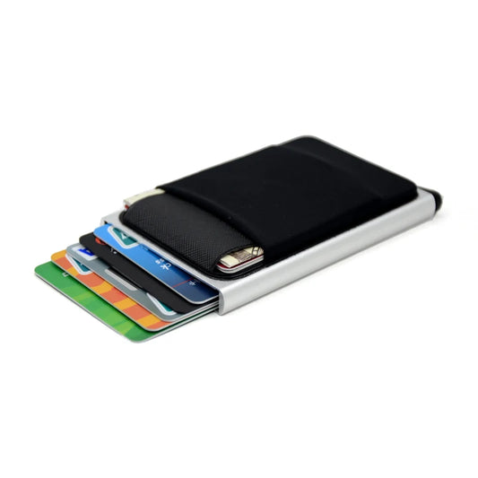 Porte‑Cartes RFID en Aluminium – Mécanisme Pop‑Up Automatique et Pochette Élastique