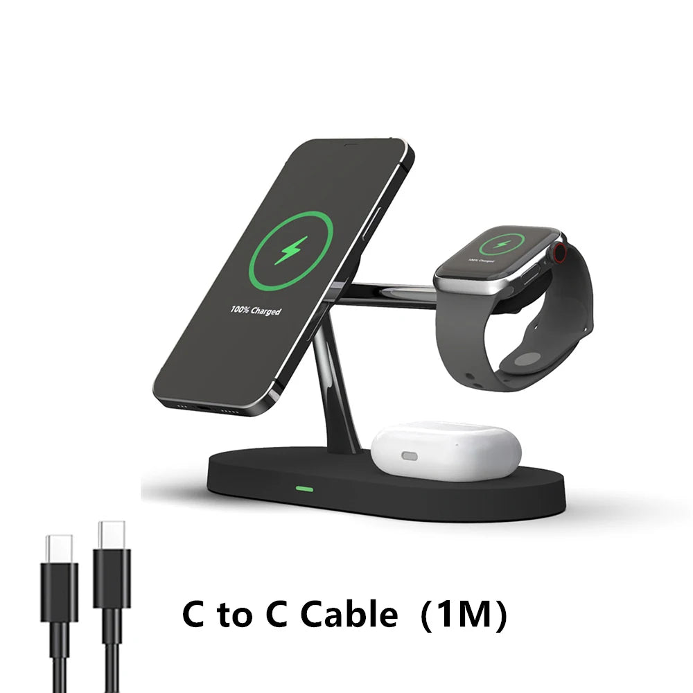 Chargeur Sans Fil 3‑en‑1 MagSafe pour iPhone 12 à 17, Apple Watch & AirPods – Charge Rapide