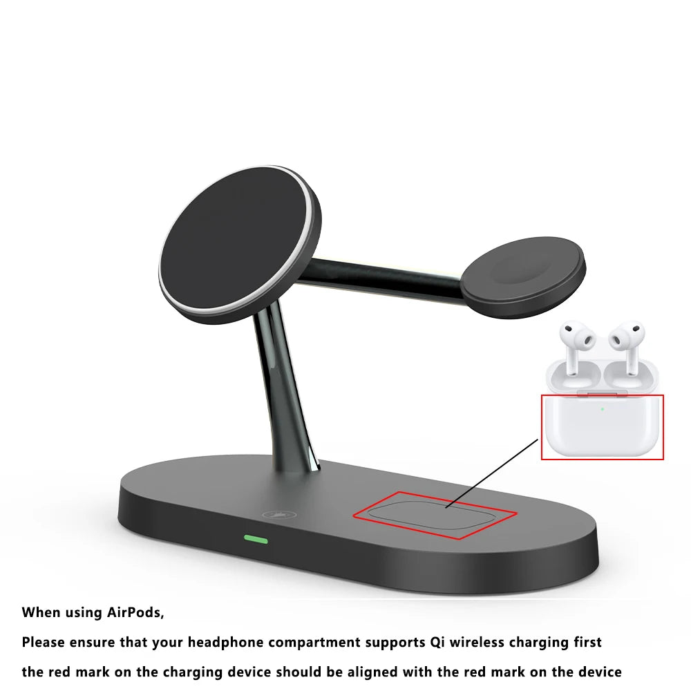 Chargeur Sans Fil 3‑en‑1 MagSafe pour iPhone 12 à 17, Apple Watch & AirPods – Charge Rapide