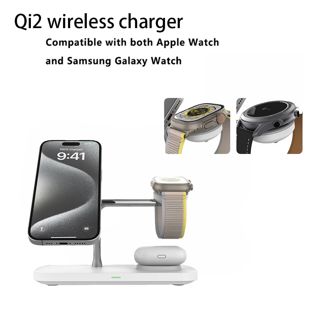 Chargeur Sans Fil 3‑en‑1 MagSafe pour iPhone 12 à 17, Apple Watch & AirPods – Charge Rapide