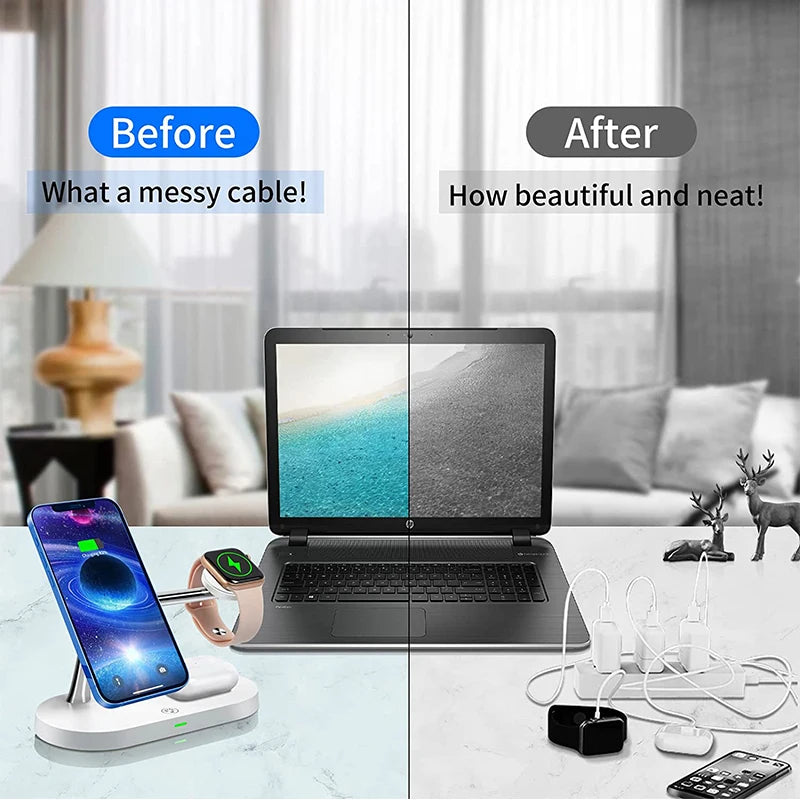 Chargeur Sans Fil 3‑en‑1 MagSafe pour iPhone 12 à 17, Apple Watch & AirPods – Charge Rapide
